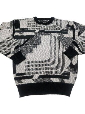 Vintage Stefano Man 80’s Black White Patterned Pullover Sweater Mens Size L